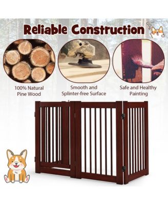 Freestanding Pet Gate 30'' Tall 4-Panel Wooden Dog Fence Solid Wood Foldable