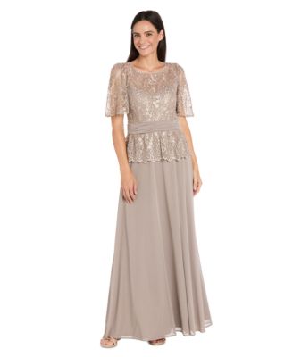 R & M Richards - Petite Peplum Lace Detail Maxi Dress