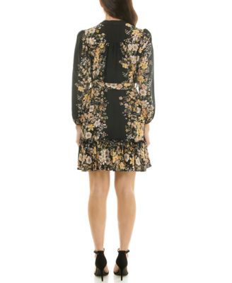 Petite Placement Print Button Front Dress