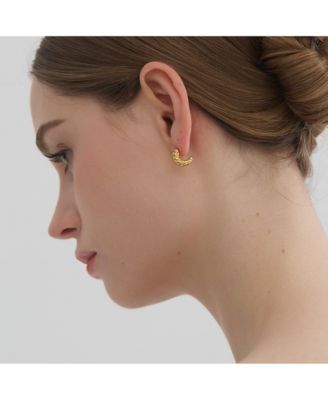 Gold Croissant Twisted Hoop Motif Earrings