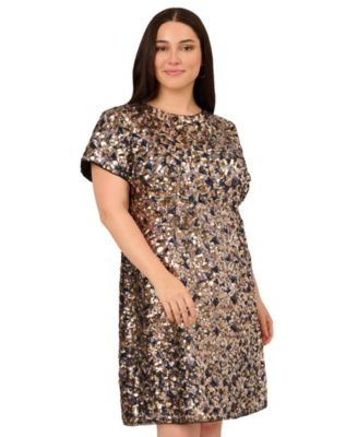 Adrianna - Plus Size Sequin Shirt Swing Short-Sleeve Dress
