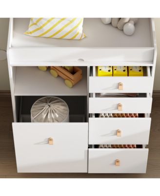 5-Drawer Changing Table，Stylish Chest of Drawers, Dresser, Storage Cabinet with Open Shelf