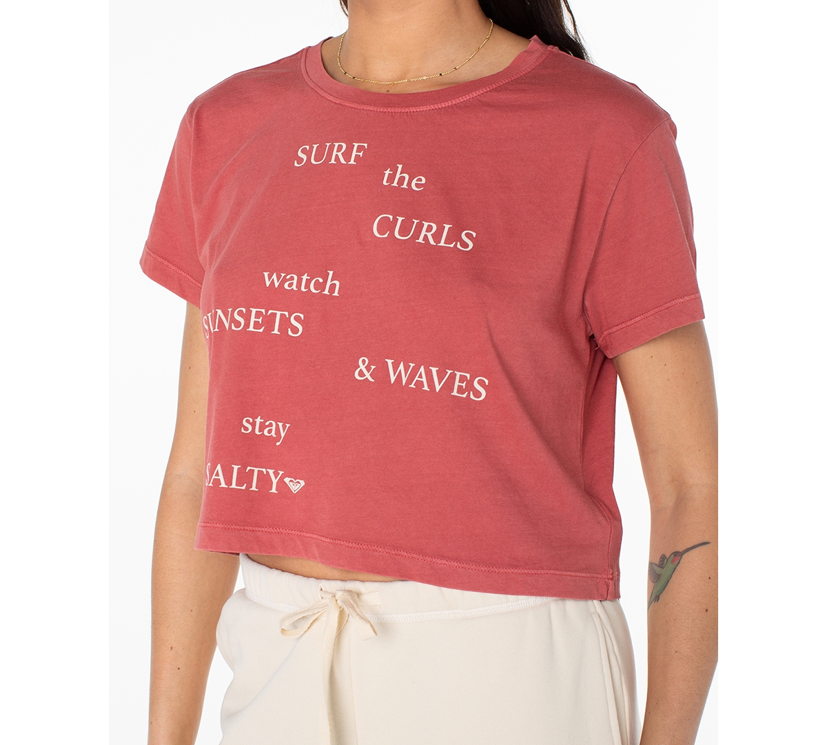 Roxy Women's Surf Poem Cropped Boxy Short-sleeve T-shirt In Pink