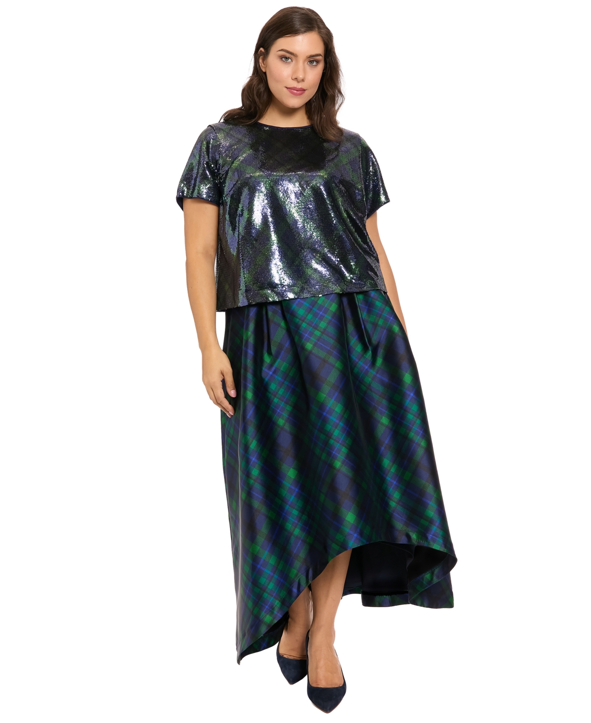 Muse Plus Size High-low Plaid Ball Gown Skirt In Multi