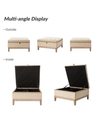 Upholstered Storage Cocktail Ottoman with Solid Wood Legs