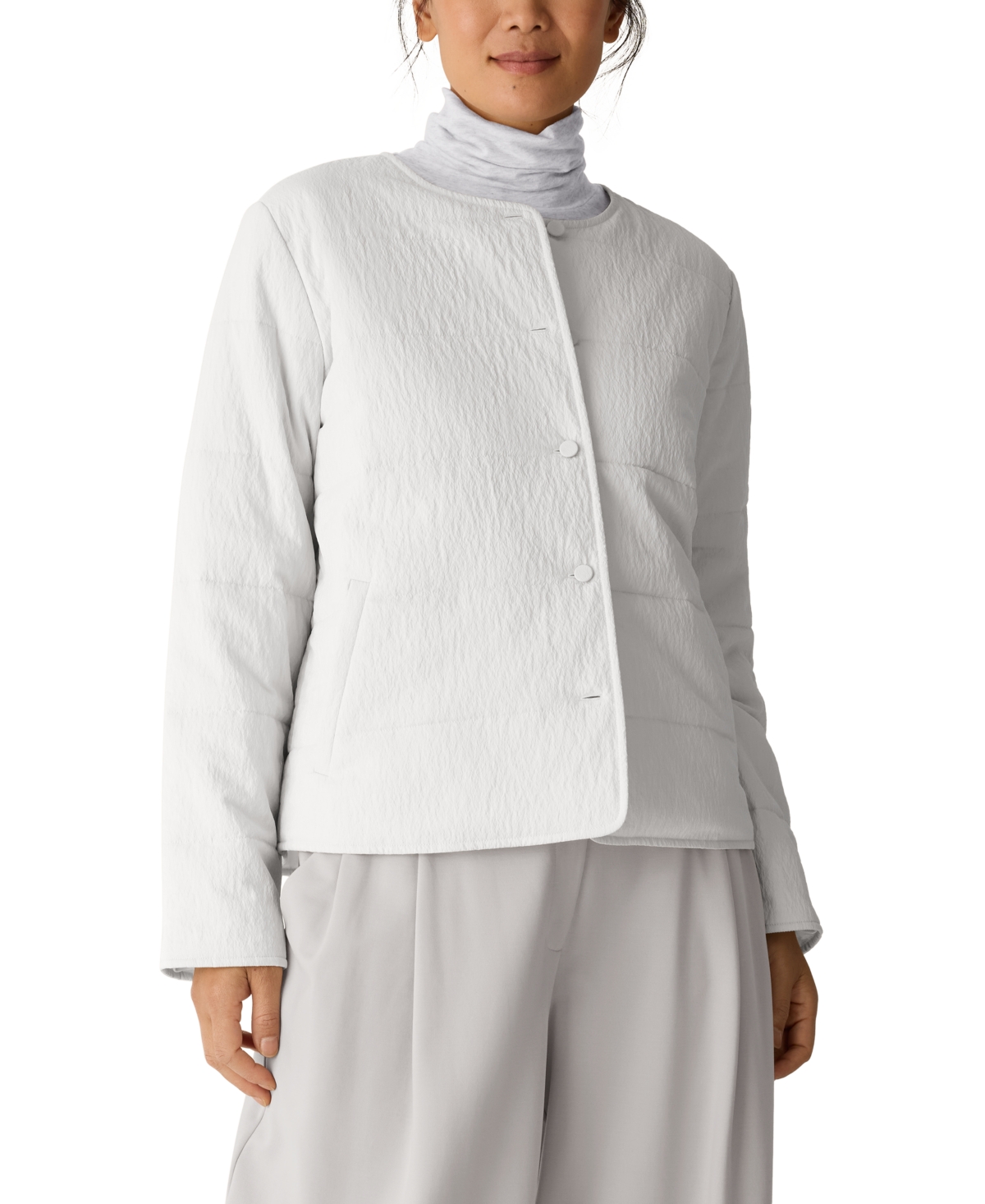 Eileen Fisher Women's Round Neck Quilted Jacket