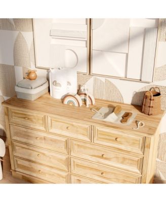 Solid Wood Changing Table with 9 Drawers and Guardrails，Chest of Drawers