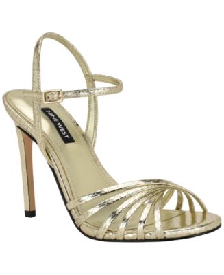 (取寄) ナインウエスト レディース  Nine West women Meripen Gold Snake 710 Nine West Women's Meripen Strappy High Stiletto Sandals - Macy's