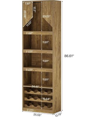 86.6" Tall Kitchen Cabinet with Stripe Light, Farmhouse Home Bar Liquor Cabinet with Wine Racks