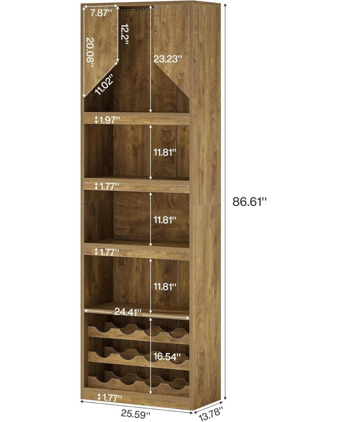 Tribesigns 86.6" Tall Kitchen Cabinet with Stripe Light, Farmhouse Home Bar Liquor Cabinet with Wine Racks