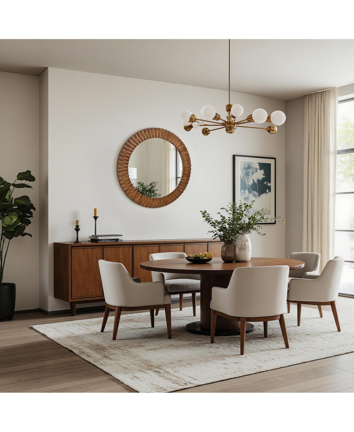 LuxenHome Rustic Oak Wood Textured Round Wall Mirror, 29” Decorative Home Accent