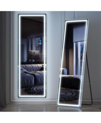 Arched LED Jewelry Cabinet, Full-Length Lighted Mirror with Storage