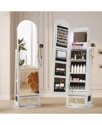 360&deg; Swivel Jewelry Armoire with LED Lights & Lockable Mirror