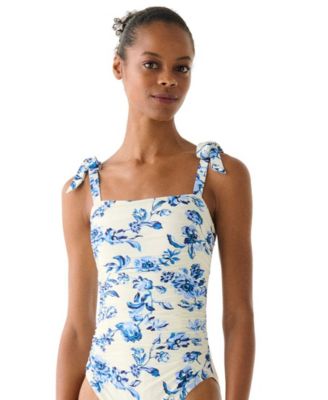 Women's Shirred Square Neck One-Piece Swimsuit