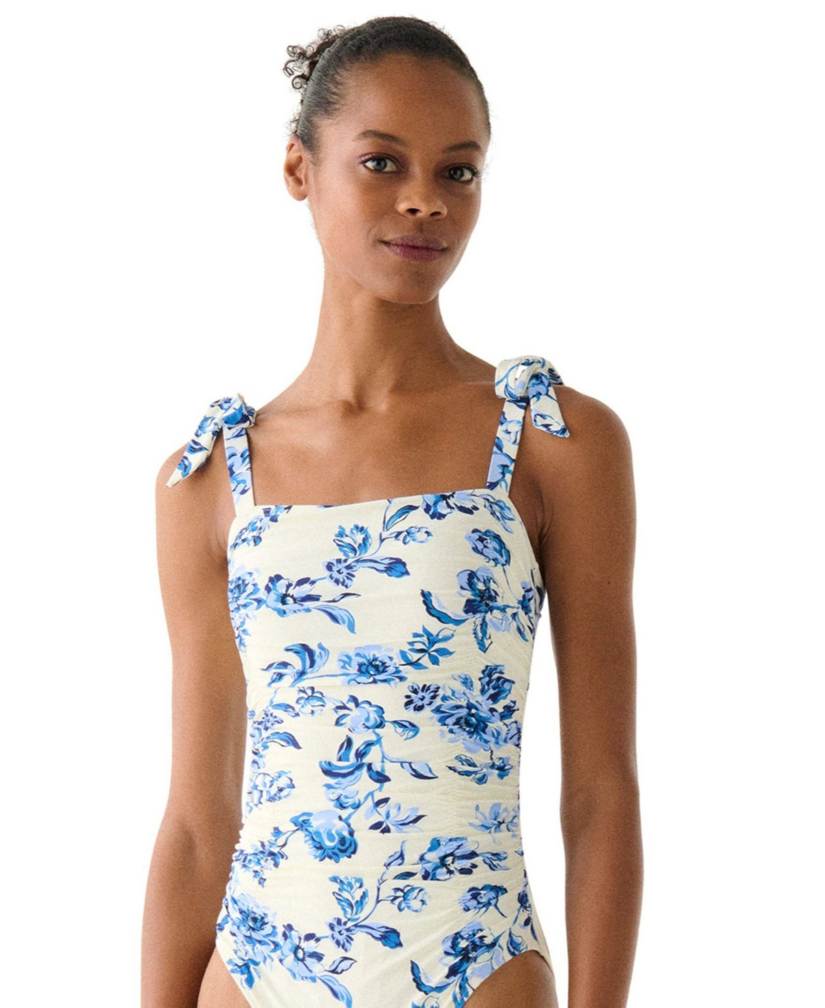 Kate Spade Women's Shirred Square Neck One-piece Swimsuit In Blue