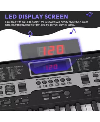 61-Key Electronic Keyboard Piano with Lighted Keys, Teaching Modes, Headphones, Stand