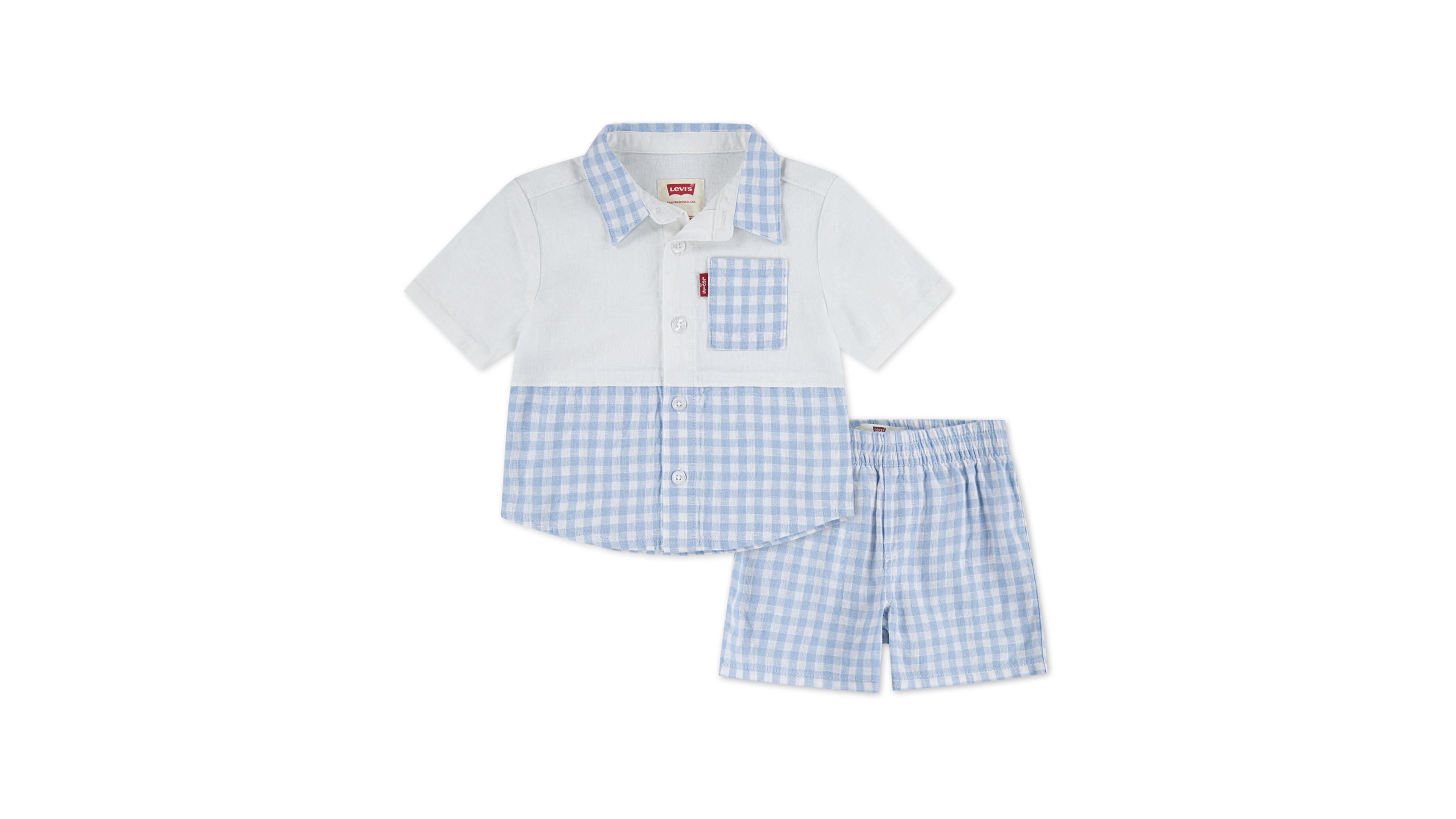 Levi's Boys 2T-7 Gingham Linen Shirt and Shorts, 2-Piece Set