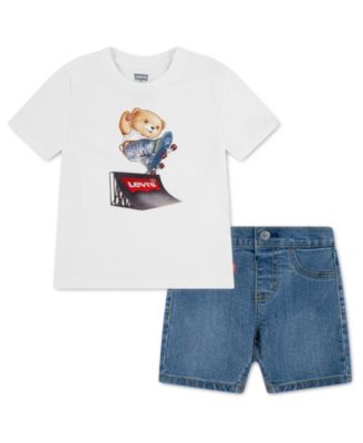 Boys' Toddler 2T-4T Bear Skater T-Shirt and Denim Shorts, 2-Piece Set