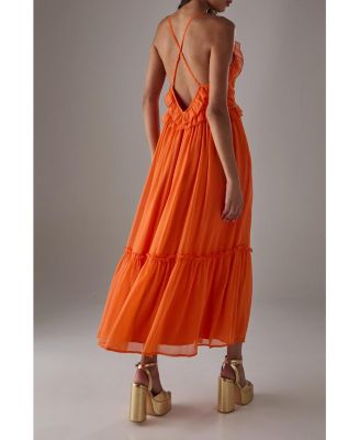 Women's Chiffon Ruffle Strappy Floaty Maxi Dress
