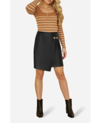Women's Faux Leather Wrap Mini Skirt