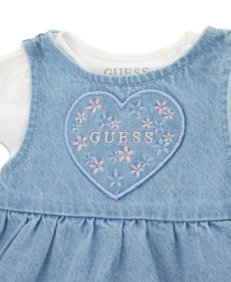 Baby Girls' Short-Sleeve Bodysuit and Denim Romper, 2-Piece Set