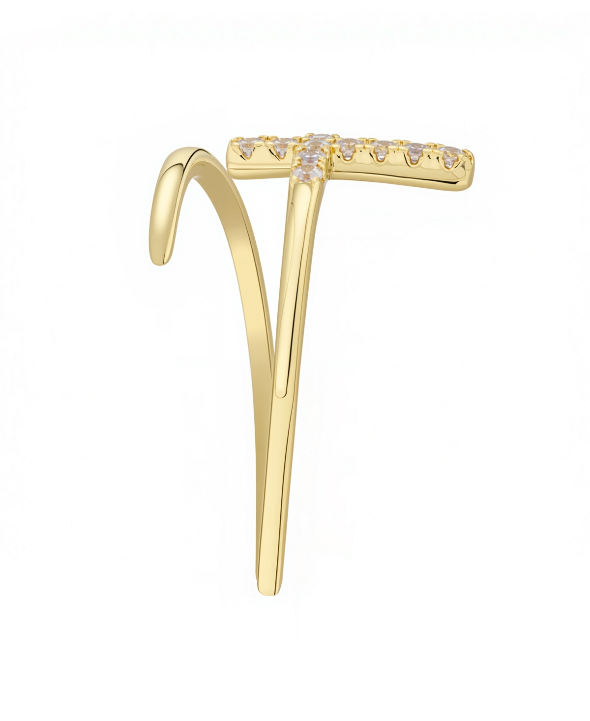 Unwritten Cubic Zirconia Gold Plated Cross Bypass Ring In Gold