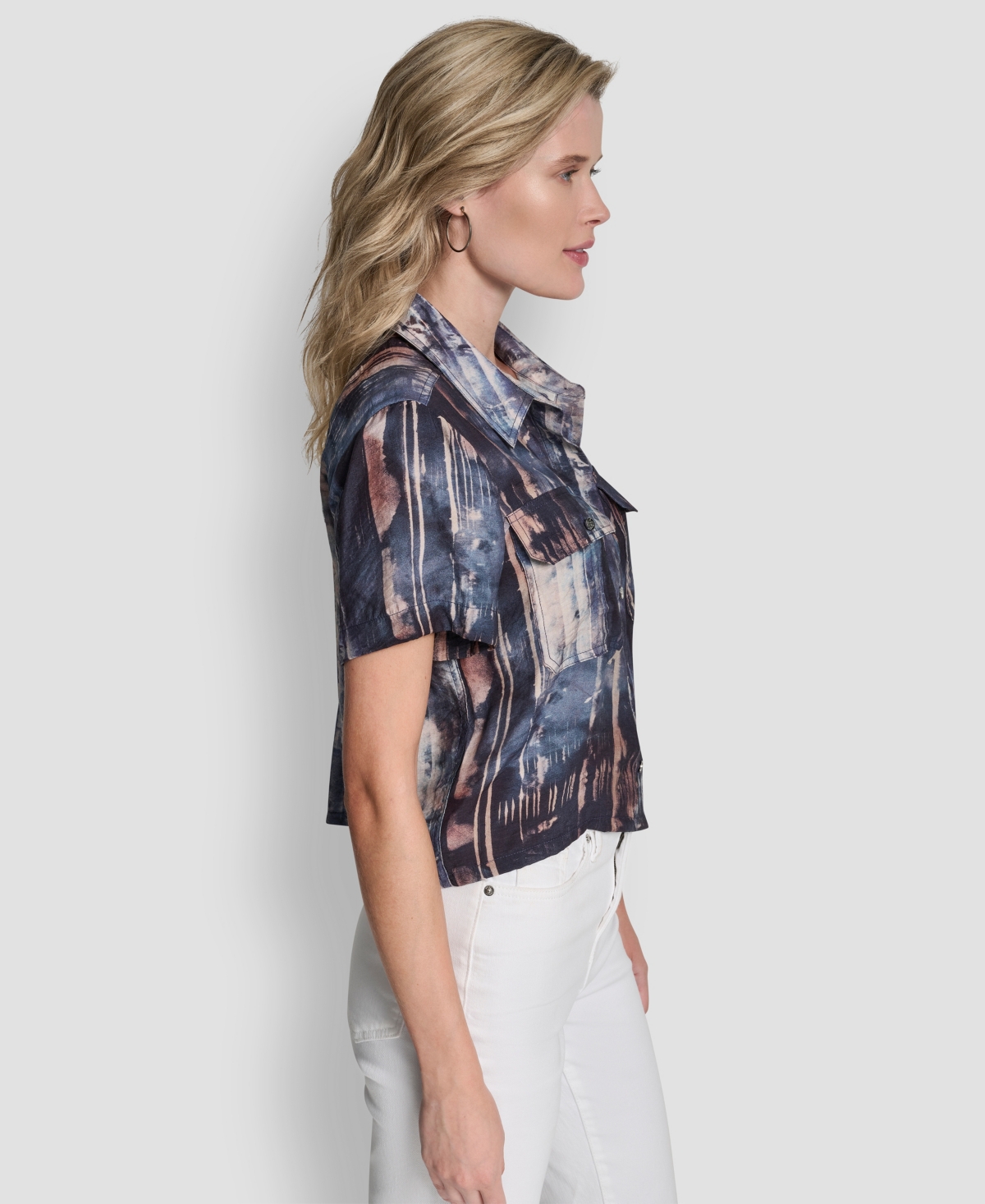 Dkny Women's Printed Camp Short Sleeve Shirt In Blue