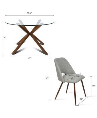 Modern 5-Piece Glass Top Dining Set for Small Spaces, 39.4'' Round Table with Fabric Chairs for Kitchen or Apartment-Maison Boucle