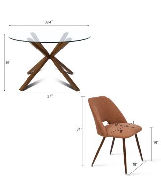 Modern 5-Piece Glass Top Dining Set for Small Spaces, 39.4'' Round Table with Fabric Chairs for Kitchen or Apartment-Maison Boucle