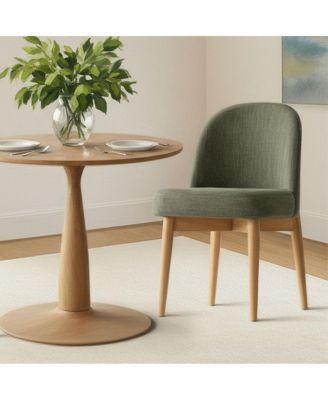 3-Piece Round Dining Table Set, 34.5'' MDF Wood Top with Metal Base and Upholstered Wood-Leg Chairs for Small Spaces-Maison Boucle