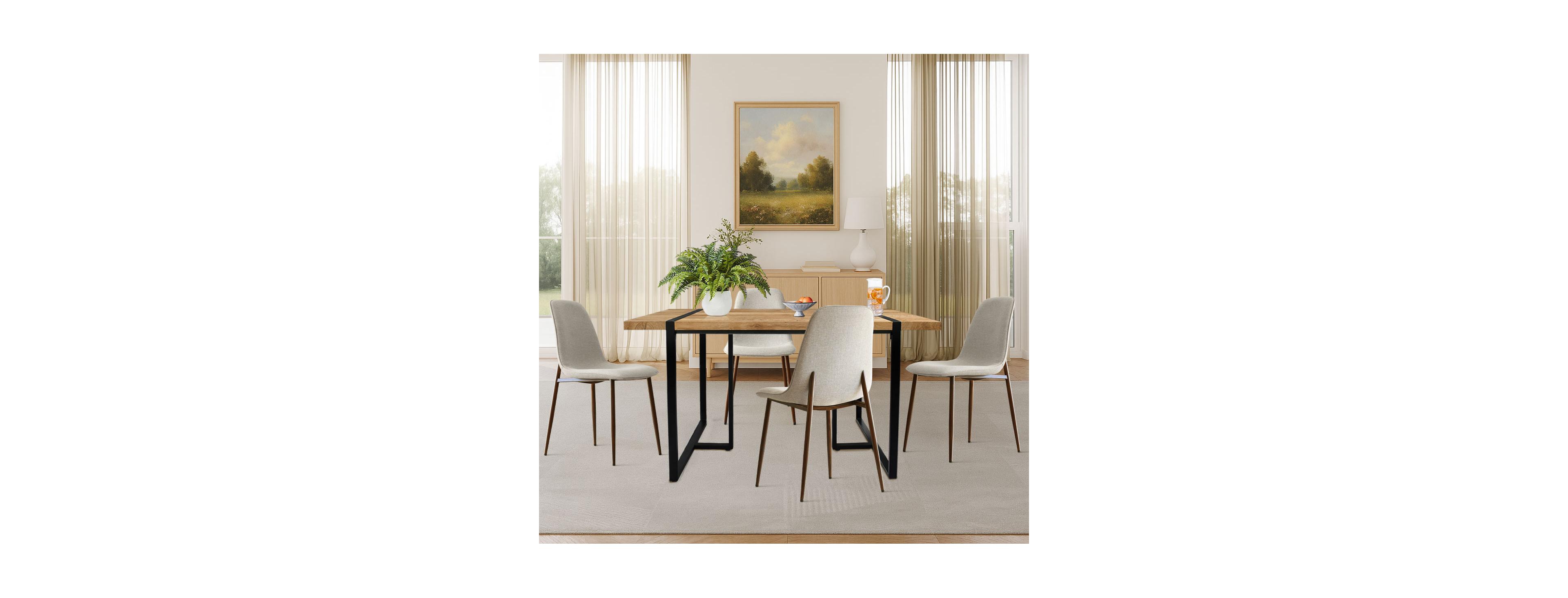 5-Piece Dining Table Set, 59'' Rectangular Mdf Wood Top with Metal Frame and Upholstered Chairs for Kitchen or Apartment-Maison Boucle