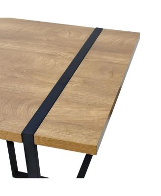 5-Piece Dining Table Set with 59'' MDF Table, Rectangular Wood-Look Top and Black Metal Legs with 4 Upholstered Chairs-Maison Boucle