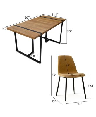 5-Piece Dining Table Set with 59'' MDF Table, Rectangular Wood-Look Top and Black Metal Legs with 4 Upholstered Chairs-Maison Boucle