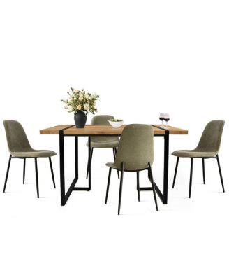 5-Piece Dining Table Set with 59'' MDF Table, Rectangular Wood-Look Top and Black Metal Legs with 4 Upholstered Chairs-Maison Boucle