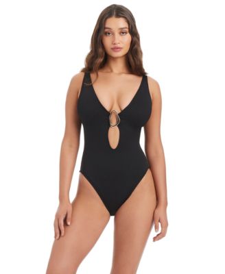 Women's Ring Front Over-The-Shoulder One-Piece Swimsuit, Macy's Exclusive