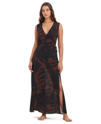 Women's Palm Breeze Wrap Front V-Neck Swim Dress, Macy's Exclusive