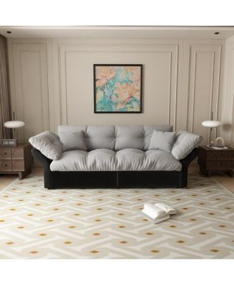 74.8" Queen Size Pull Out Sofa Bed, 3-in-1 Convertible Velvet Loveseat Sleeper with 2 Pillows for Living Room or Guest Room