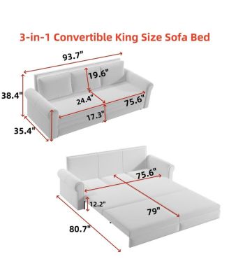 93.7" Velvet King Pull Out Sofa Bed, 3-in-1 Convertible Sleeper Couch with Chaise & Nailhead Trim for Living Room or Guest Room