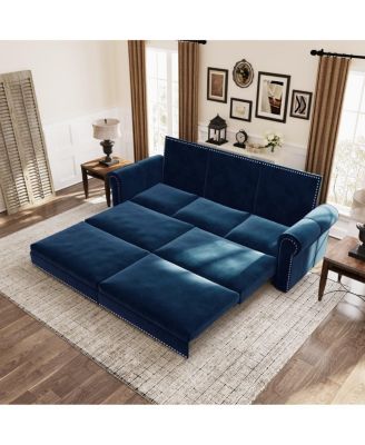 93.7" Velvet King Pull Out Sofa Bed, 3-in-1 Convertible Sleeper Couch with Chaise and Nailhead Trim for Living Room or Guest Room-Maison Boucle