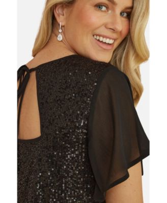 Women's Sheer Short Sleeve Sequin Top