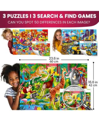 3x100 Pcs Puzzles for Kids - Park, Wild Africa, Construction