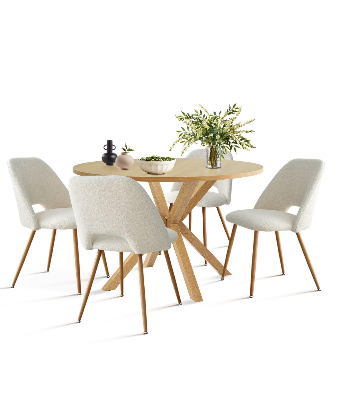 5-Piece Round Dining Table Set, Wood-Look with Metal Base and 4 Upholstered Chairs for Kitchen or Small Room-Maison Boucle