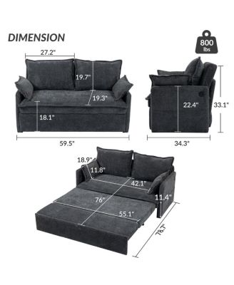 Pull Out Corduroy Sleeper Sofa with USB & Storage, 59.5'' Convertible Loveseat Bed for Small Spaces, Apartment, Bedroom