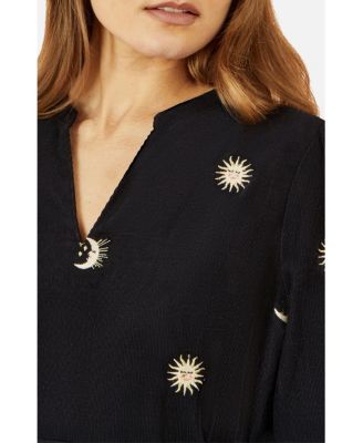 Women's Cosmic Embroidery Cord Midi Shirt Dress