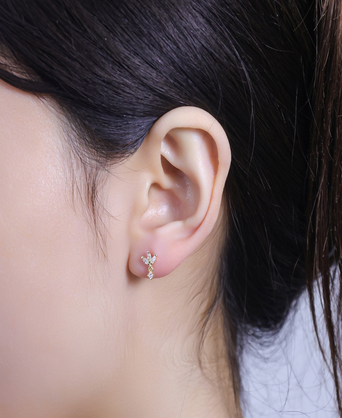 Unwritten Trio Cubic Zirconia And Mother Of Pearl Flat Back Earrings Set In Gold