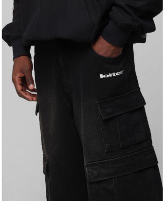 Men's Loiter 3 Quarter Denim Cargo Pants with Embroidered Star Graphics