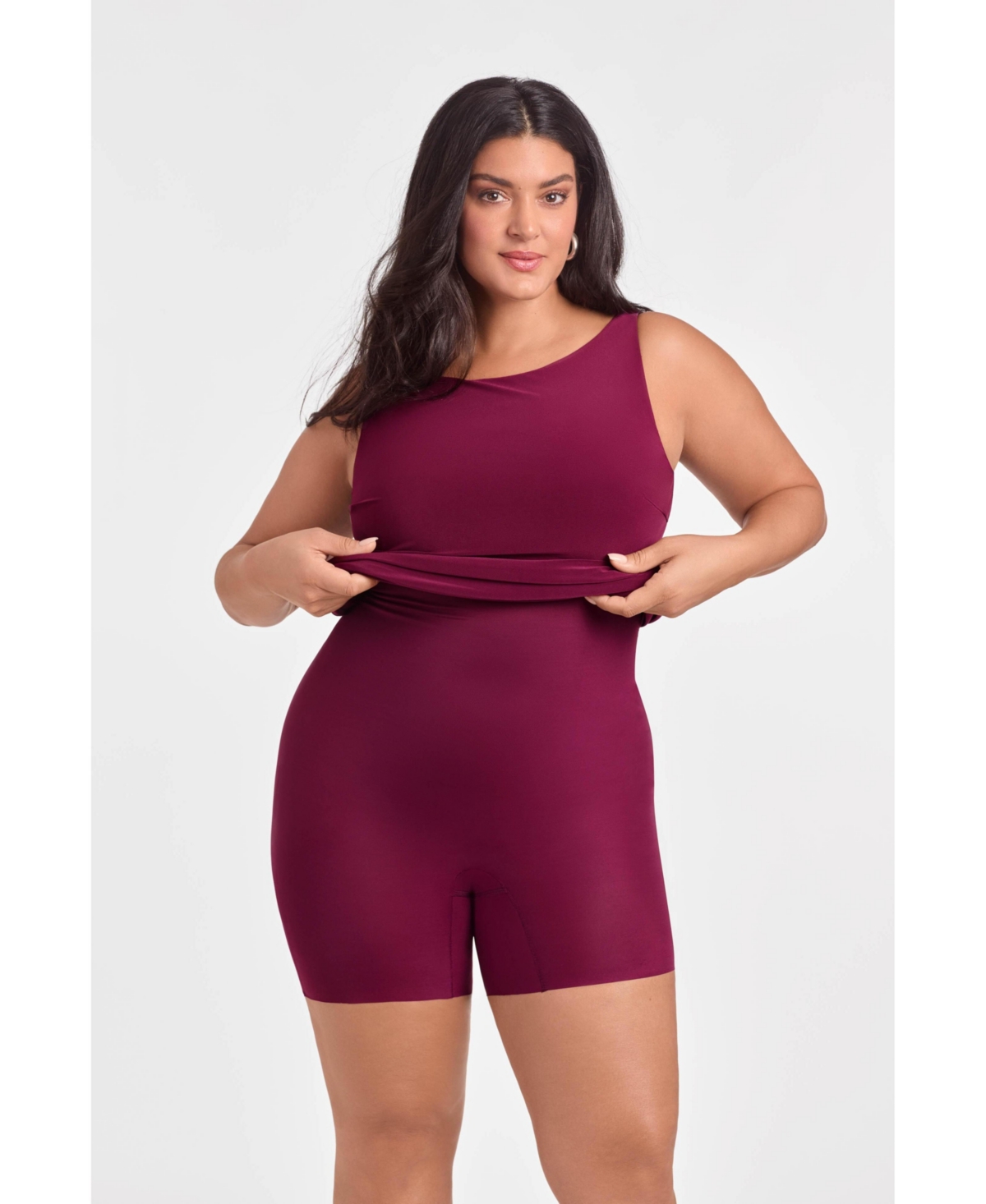 S3 Apparel Women's Sculpting Shapewear Square Neck Cap Sleeve Solid Midi Dress - Cherry Mocha