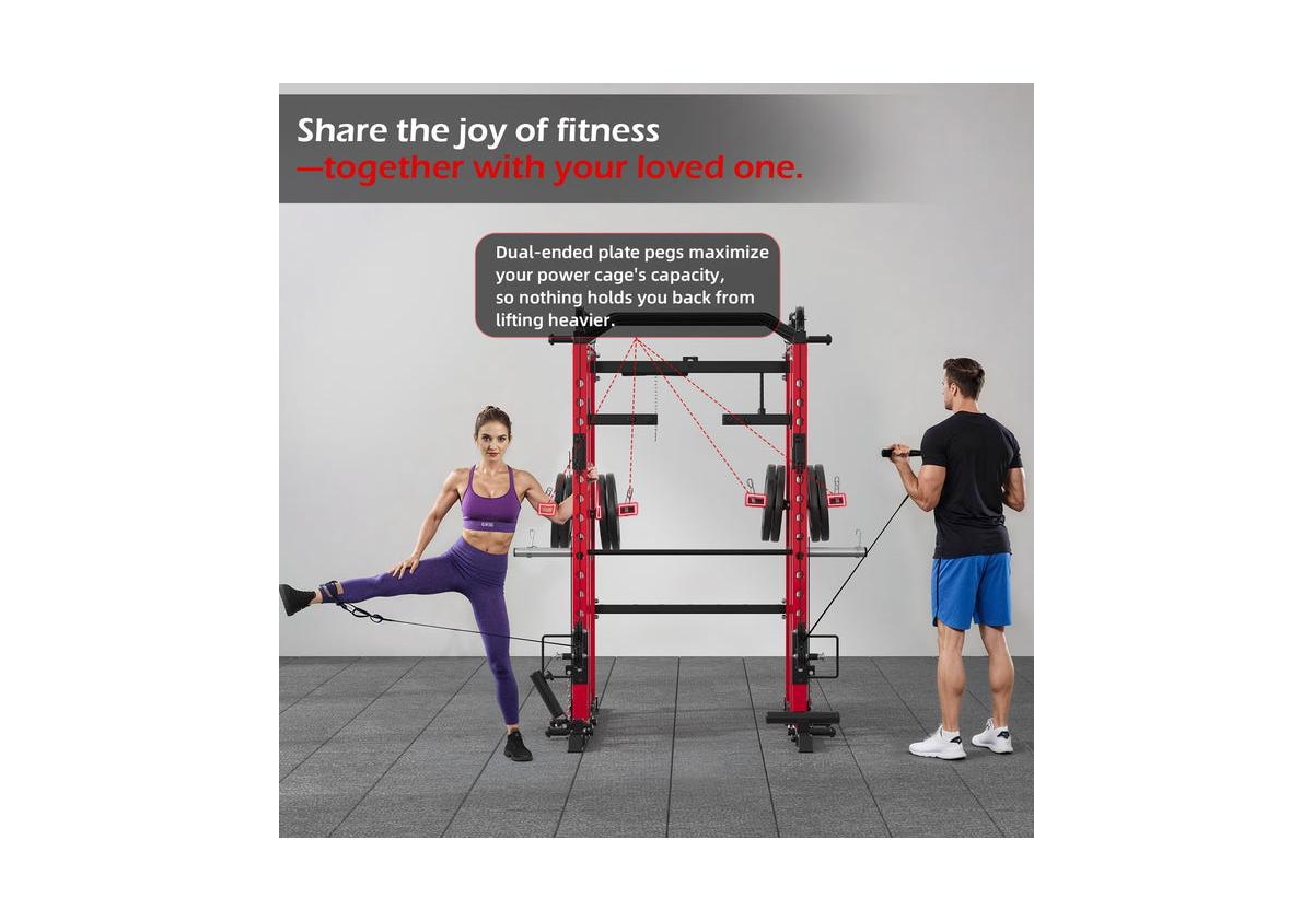 Aecojoy Smith Machine 2000lbs Crossover Machine with Lat Pulldown Strength Training Power Cages.