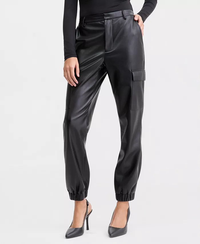 Women's Faux-Leather Jogger Pants - thumbnail 3