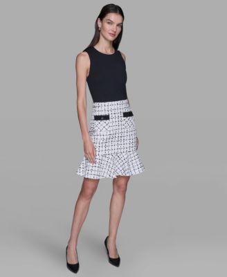 KARL LAGERFELD PARIS - Women's Contrast Grid Tweed Sheath Dress